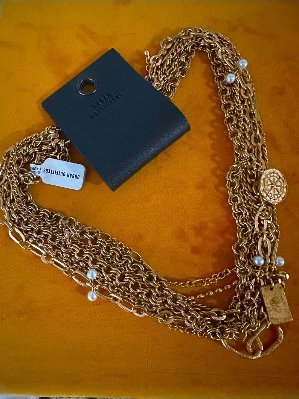 New! URBAN OUTFITTERS Multi-Layer Gold Chain With Charms & Pearls.
